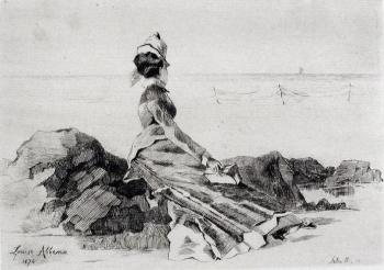 Femme assise sur un rocher